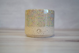 Handmade Ceramic Candle - White Speckled Clay / Mother Of Pearl Glaze